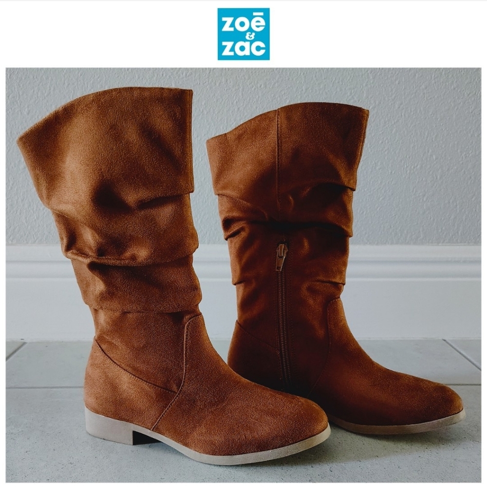 NWOT Cognac Faux Suede Slouch Boots